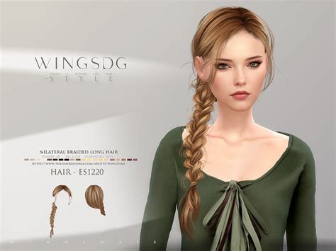 The Sims Resource Wings Es1220 Unilateral Braided Long Hair