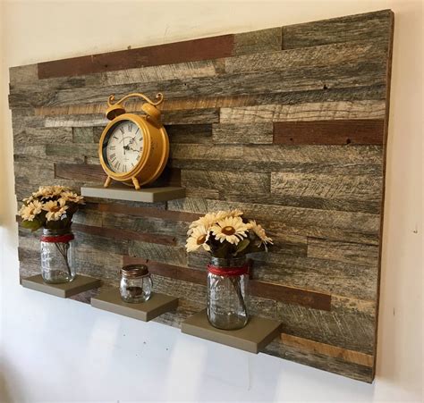 Reclaimed Barn Wood Wall Art With Shelves Free Shipping Etsy