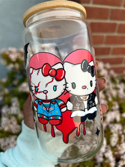 Hello Kitty X Chucky And Tiffany Glass Cup Libbey Glass Glass Can Glass Cup Hello Kitty Chucky