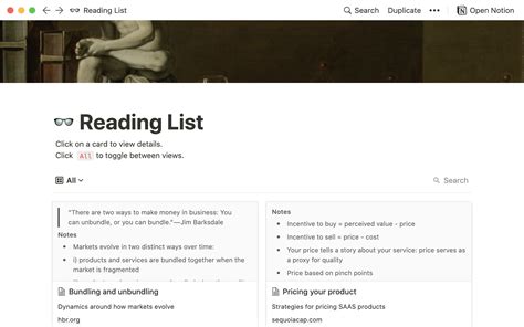 Notion Template Gallery – Reading list for teams