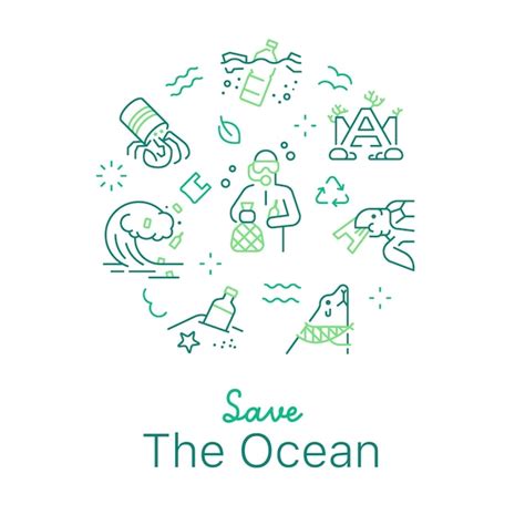 Premium Vector Save The Ocean Concept Vector Illustration Line Art