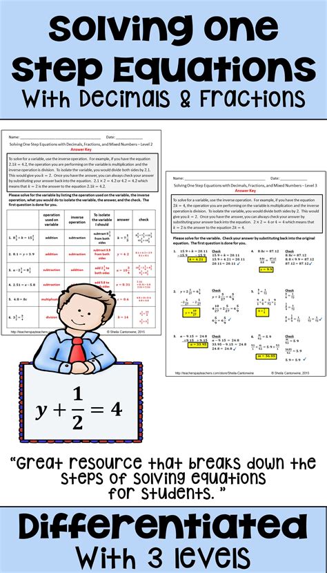 Solving 1 Step Equations With Decimals And Fractions One Step