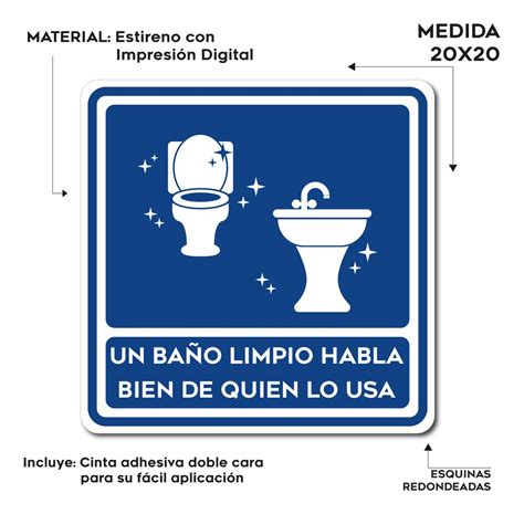 Señalamiento Letrero Señaletica Baño Limpio 20x20 Picolitros