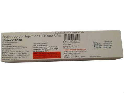 Vintor Iu Erythropoietin Injection Prescription Treatment