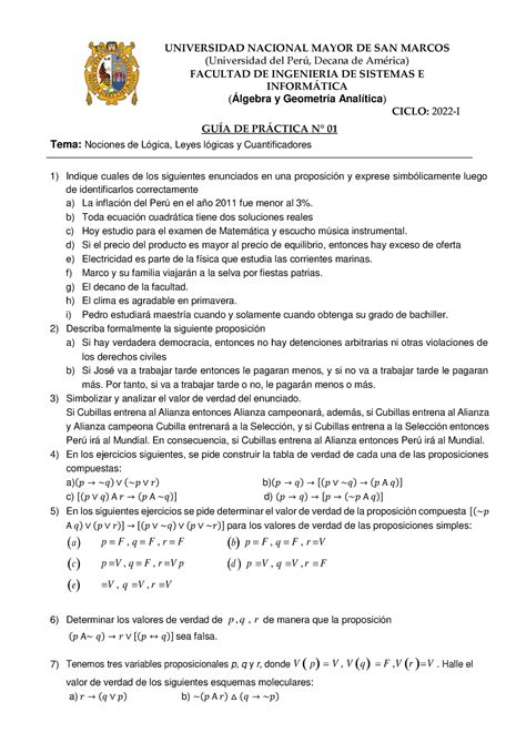 Guia de práctica 1 Álgebra y Geometría Analitica UNIVERSIDAD NACIONAL