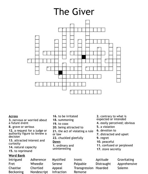 The Giver Crossword WordMint