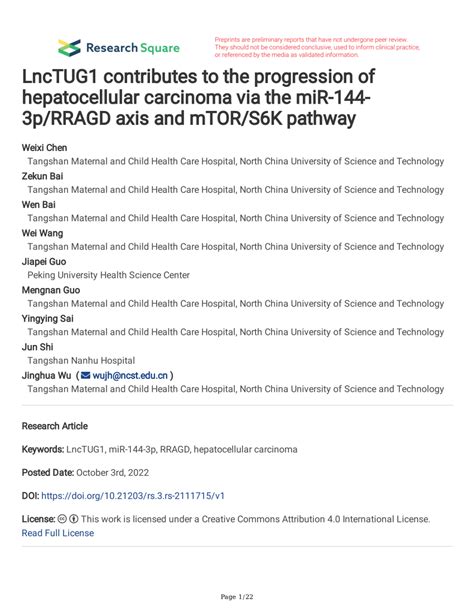 PDF LncTUG1 Contributes To The Progression Of Hepatocellular