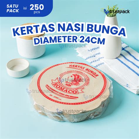 Jual Kertas Nasi Bunga 24cm Bulat Kembang Coklat Untuk Alas Nasi Isi