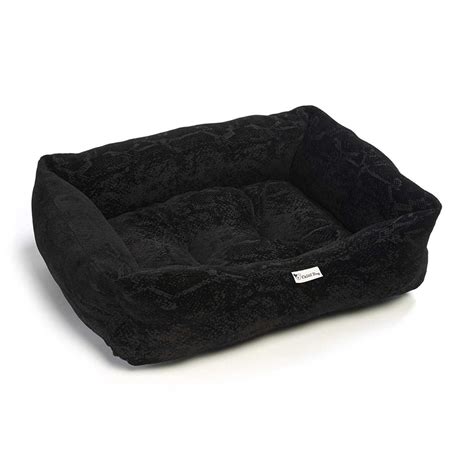 British Made Chilli Dog Black Pattered Velvet Dog Bed - Dog Beds UK