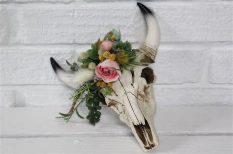 Shabby Chic Cow Skull With Succulents And Florals Bull Etsy