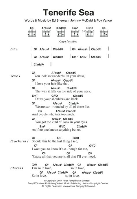 Tenerife Sea by Ed Sheeran - Guitar Chords/Lyrics - Guitar Instructor