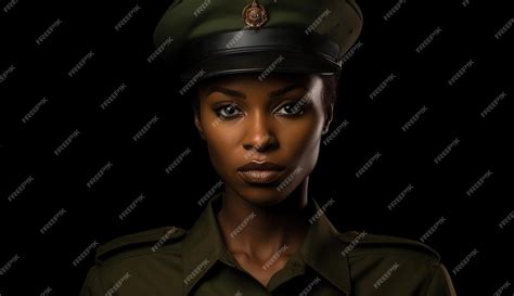 Premium Photo | A woman in army uniform standing on dark background in ...