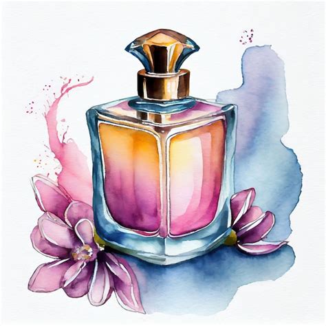 Premium Photo | Watercolor illustration of pink perfume bottle Hand ...