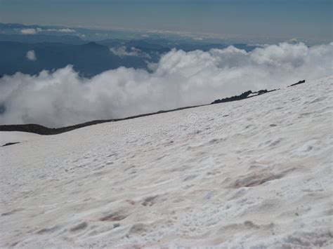 Clouds Rolling In Hiking To Camp Muir On Mount Rainier Stock Image