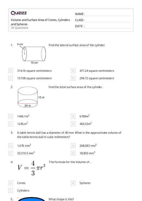 50 Volume And Surface Area Of Cones Worksheets For 9th Class On