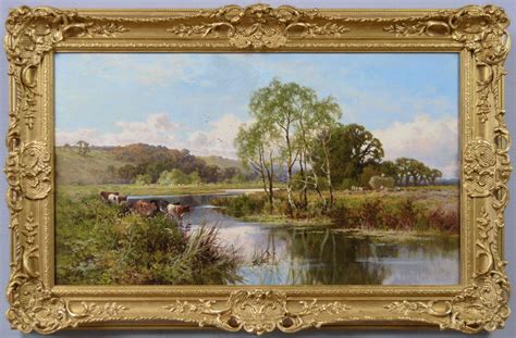 Henry H Parker 19th Century River Landscape Oil Painting Of Cattle