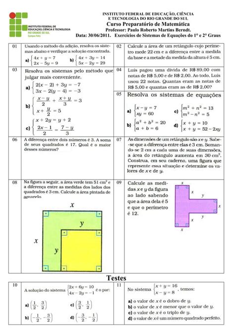 Mat Utfrs Sistemas De Equacoes Exercicios Pdf