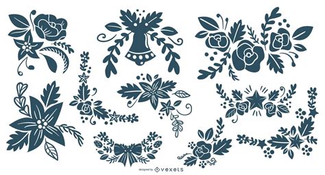 Christmas Floral Ornament Silhouette Collection Vector Download