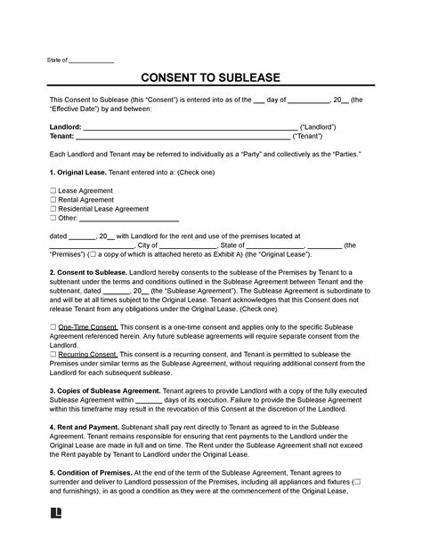 Free Landlord S Consent To Sublease Template Pdf Word