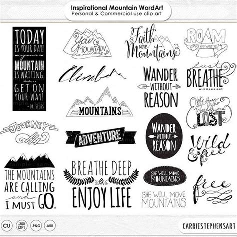 Mountain Word Art PNG & Inspirational Quote Clip Art, Printable Project ...