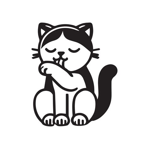 A Cat Licking Paw Cat Gesture Clipart Illustration In Black And White