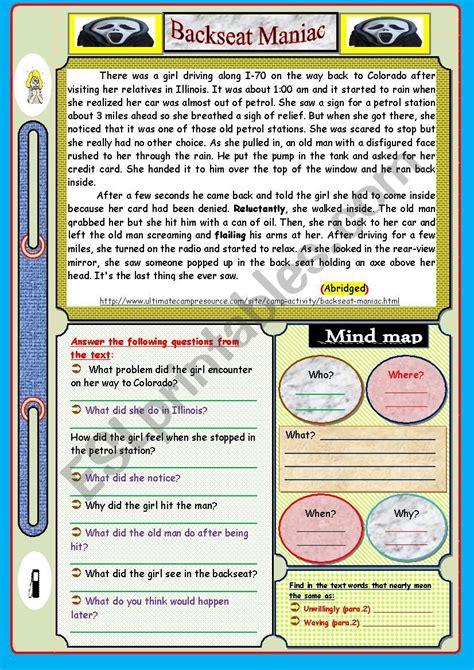 Scary Story Reading Comprehension Esl Worksheet By Feridrzg