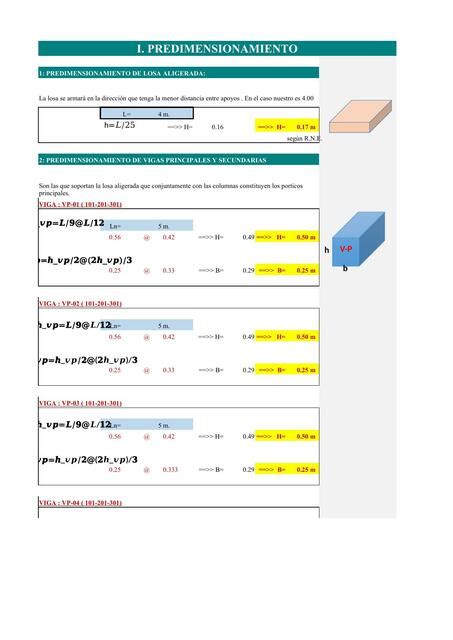 Predimensionamiento Y Metrados De Cargas Para Vigas Columnas Y Losas Plantillas De Excel De