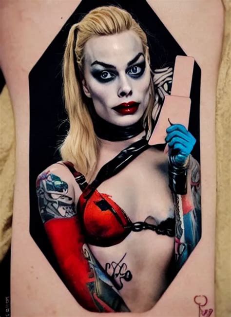 Tattoo Design Of Margot Robbie As Harley Quinn With A Stable Diffusion