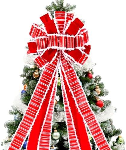 Fvviia Christmas Tree Topper Large Buffalo Plaid Burlap Red