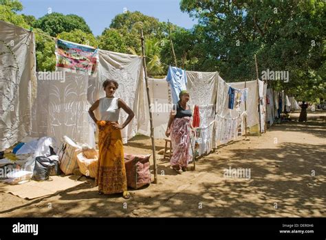 Embroidered Tableclothes Market Hell Ville Andoany Nosy Be Island Republic Of Madagascar