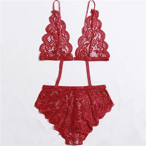 Sexy Red Floral Lace Spaghetti Straps Hollow Out One Piece Teddy