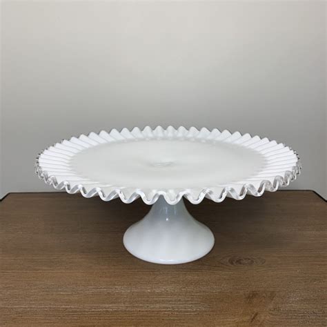 Vintage Fenton Silver Crest White Milk Glass Pedestal Cake Etsy