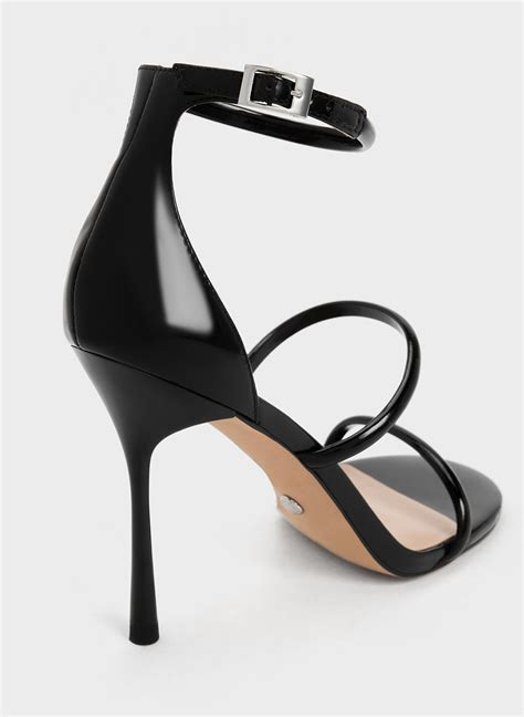 Black Patent Patent Leather Triple Strap Heeled Sandals Charles And Keith Pa