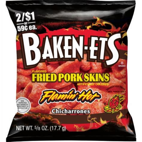 Baken Ets Flamin Hot Chicharrones Fried Pork Skins 0 63 Oz Fred Meyer