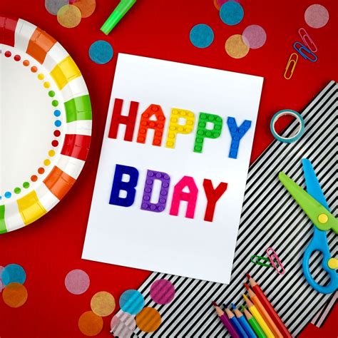 HAPPY BDAY CARD Personalised Building Brick Fan Colourful Crayon Kids ...