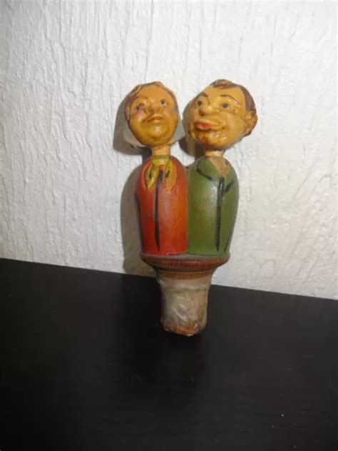 Ancien Bouchon Articul En Bois Sculpt Couple Baiser Eur