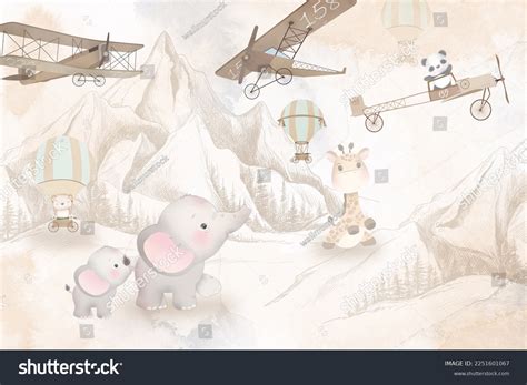 Cute Animals Wallpaper Design Kids Room Stock Illustration 2251601067 ...