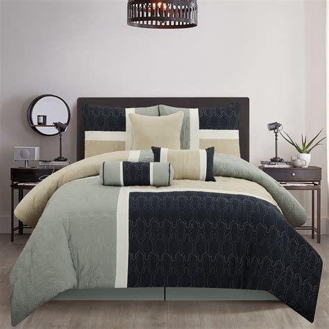 Lanco Grey Navy Comforter Set King Size Piece Quilting Soft Bedding