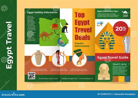 Egypt Travel Holiday Information Brochure Vector Flat Illustration Touristic Vacation Trifold