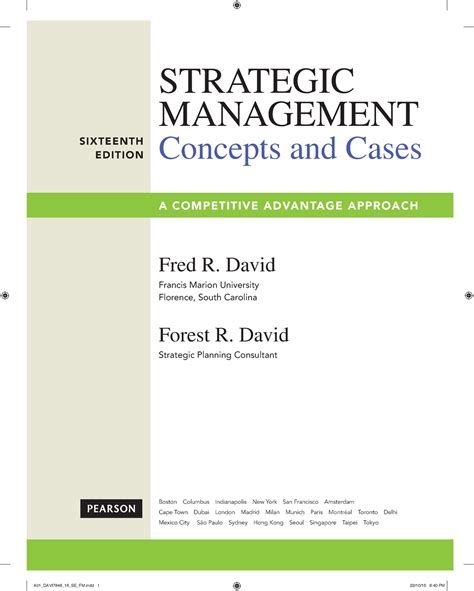 Strategic Management Sixteenth Edition Concepts Fred R David Francis Marion University