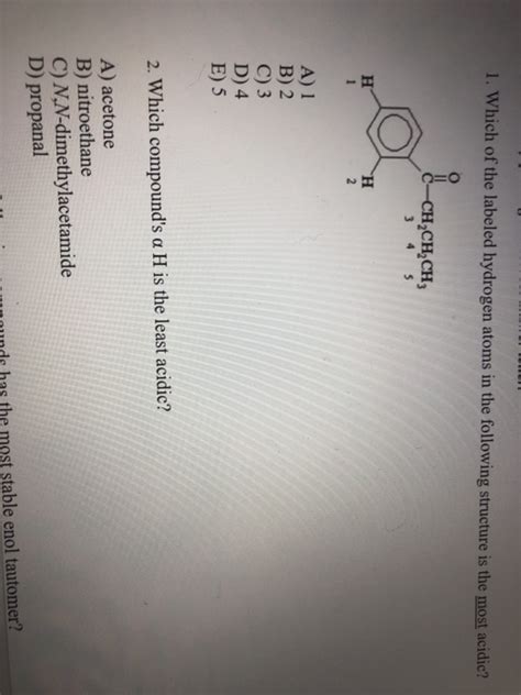 Solved 1 Which Of The Labeled Hydrogen Atoms In The Chegg