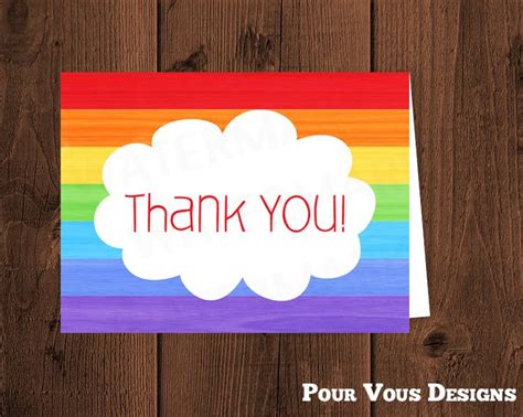 Rainbow Thank You Card Flat Or Folded Printable Etsy Thank You