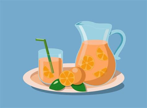 Illustration Vectorielle De Jus D Orange Dans Une Cruche Et Un Verre