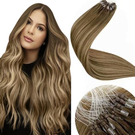 Laavoo Balayage Brown Microlink Hair Extensions Human Hair