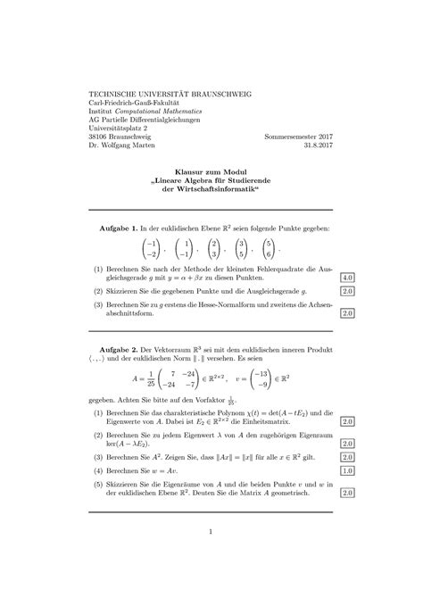 Altklausur Sommer 2017 Fragen Und Antworten TECHNISCHE UNIVERSITAT