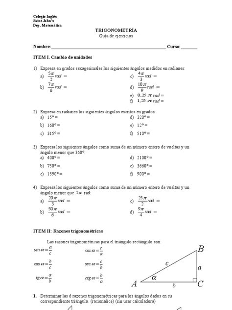 Guía De Trigonometría 2° Medio Pdf Triángulo Trigonometría