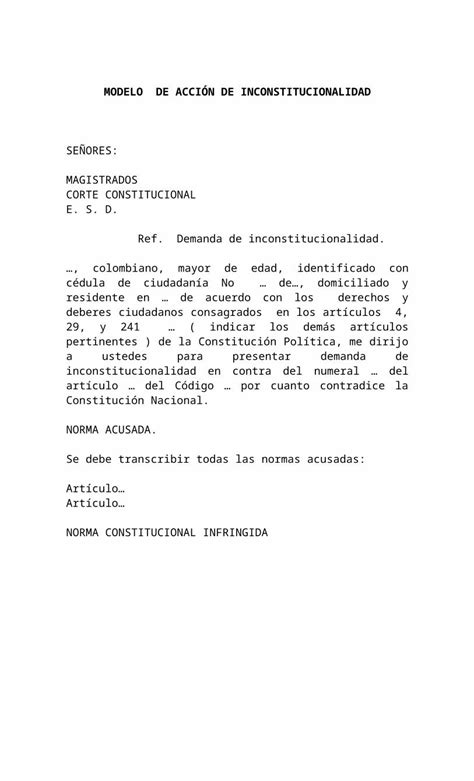 DOC MODELO DE ACCIÓN DE INCONSTITUCIONALIDAD doc DOKUMEN TIPS