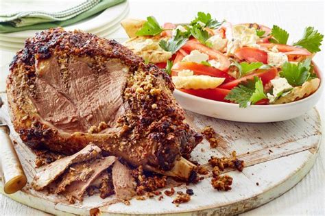 Orange Hazelnut Crusted Lamb Leg With Tomato Bread Salad