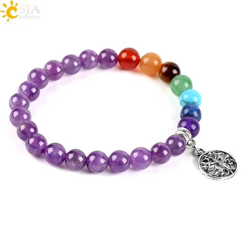 Csja Mil Metros Natural Roxo Mulheres Pulseiras Gem Stone Beads Om