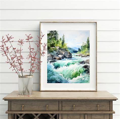 Mountain River Painting Art Print - Etsy